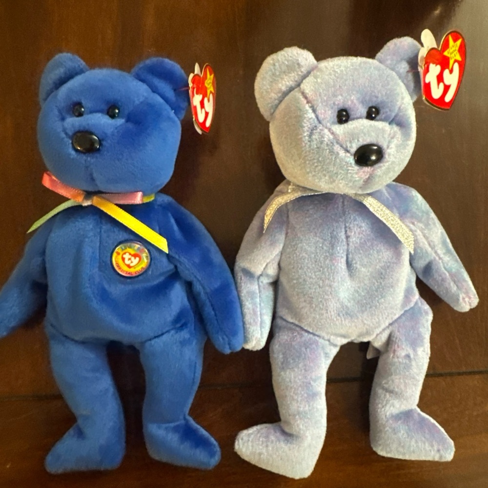 TY Beanie Baby Clubby The Bear Royal Blue And Purple Retired Rare Mint 2 Bears